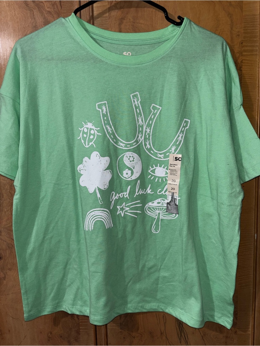 SO Mint Green Good Luck Graphic Tee - White Print